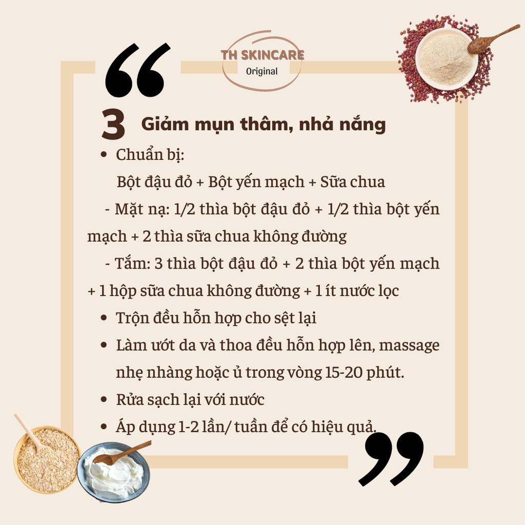 Bột đậu đỏ nguyên chất tắm trắng dưỡng da loại 1 TH Skincare