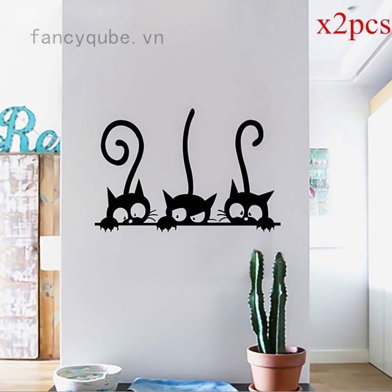 2 miếng dán tường hình mèo đen sáng tạo