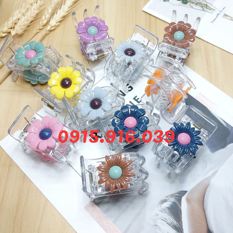 Kẹp càng cua 5 chấu nhựa trong hoa màu, kẹp tóc đính hoa