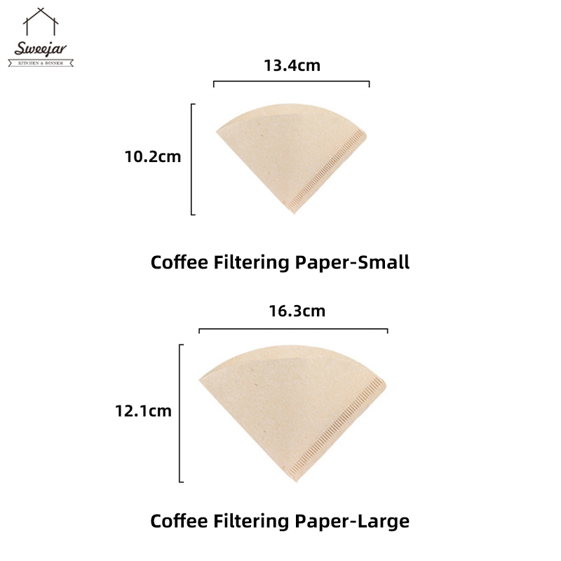SWEEJAR 100pcs Coffee Filter Paper V60 Raw Wood Pulp Unbleached