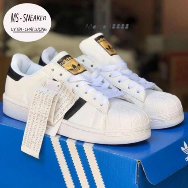 VIP giày superstar mũi sò màu trắng sọc đen, giày thể thao nam nữ adidas mũi sò vip da thật, ảnh thật, full size