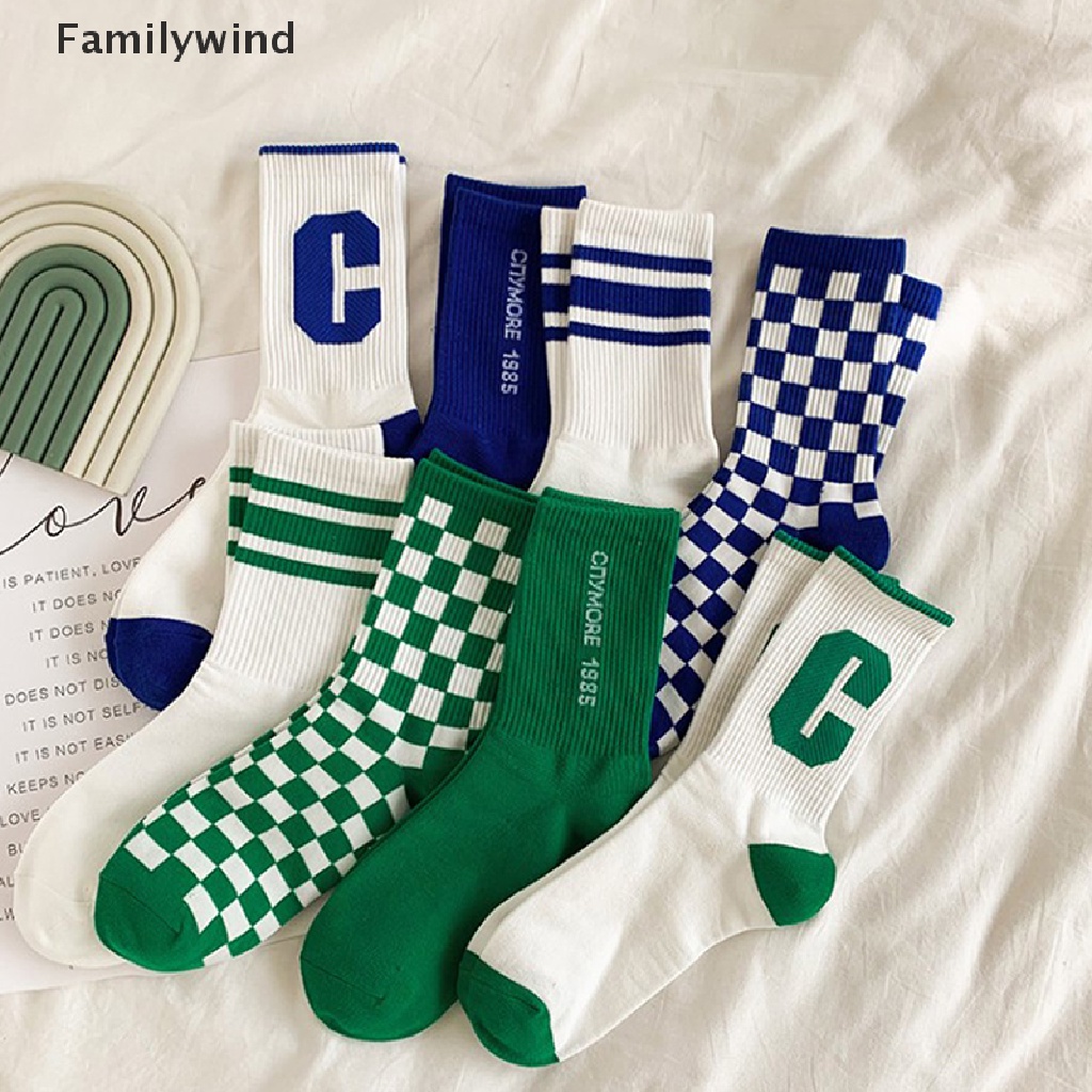 Familywind > Vớ Thể Thao Cotton Cổ Vừa Kẻ Sọc In Chữ P Màu Xanh Dương Hợp Thời Trang Dễ Phối Đồ Cho Nữ