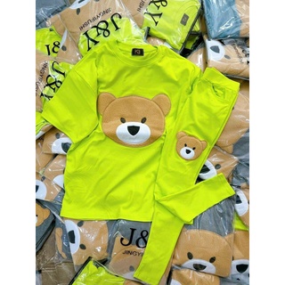Set bộ đồ nữ áo thun gấu thêu nổi + quần legging dài