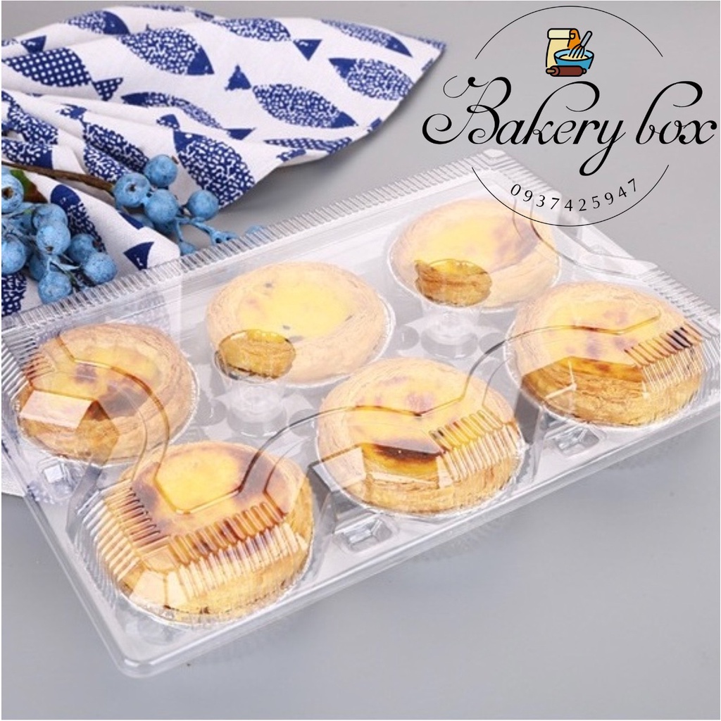 100 Hộp Nhựa 6 Ô Đựng Bánh Tart Trứng Lớn, Bánh Donut (CL06)