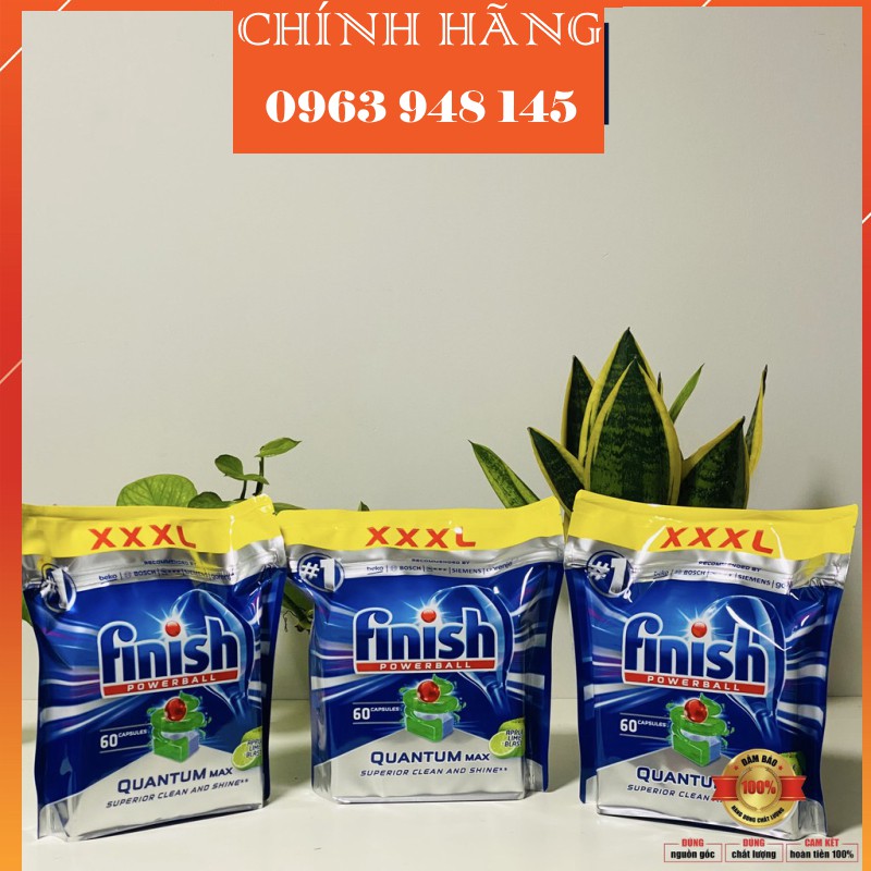 Viên rửa bát Finish Quantum 60v hương Chanh Táo