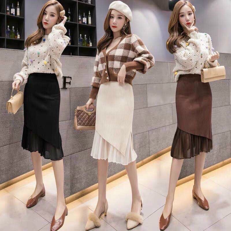 Chân váy len đuôi cá dài vạt chéo phối ren QC loại 1 | BigBuy360 - bigbuy360.vn