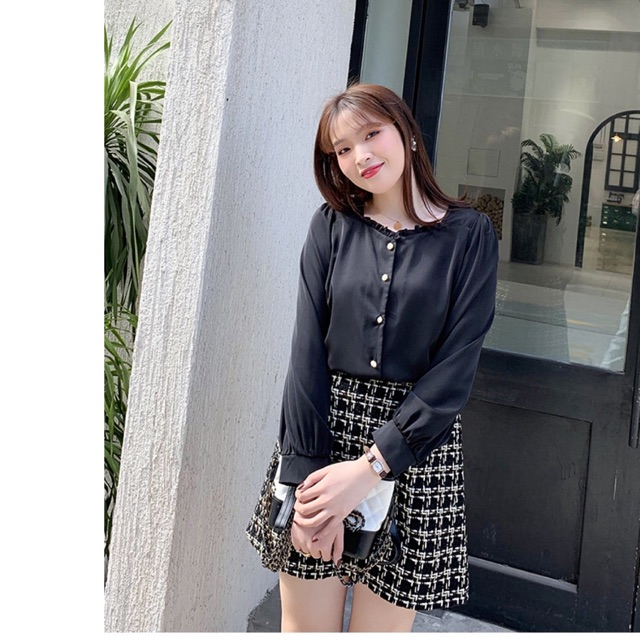 Áo sơ mi kiểu big size cổ chữ U viền bèo size lớn 65-100kg