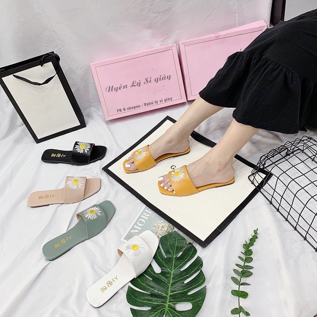 Dép lê nữ quai ngang hoa cúc phong cách Hàn quốc đủ màu