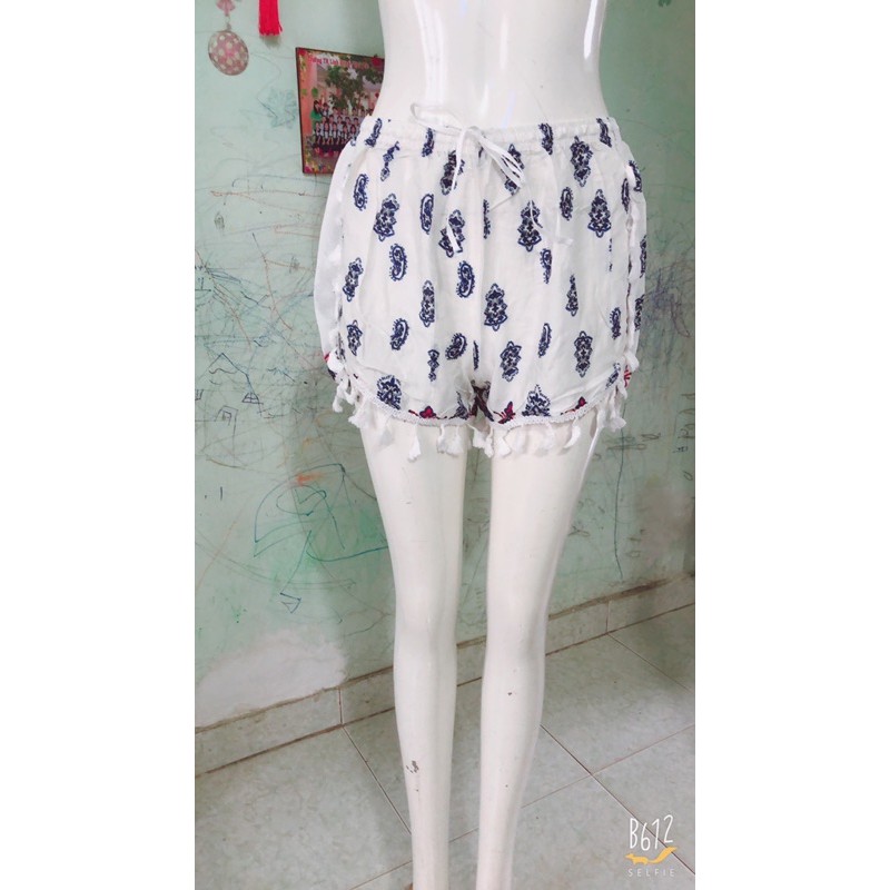 [size 1/40-50ký]Quần đùi lanh thái viền ren tua rua đi biển