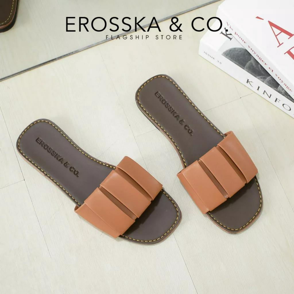 Erosska - Dép nữ thời trang đế bằng Erosska 2023 quai ngang màu vàng - DE061
