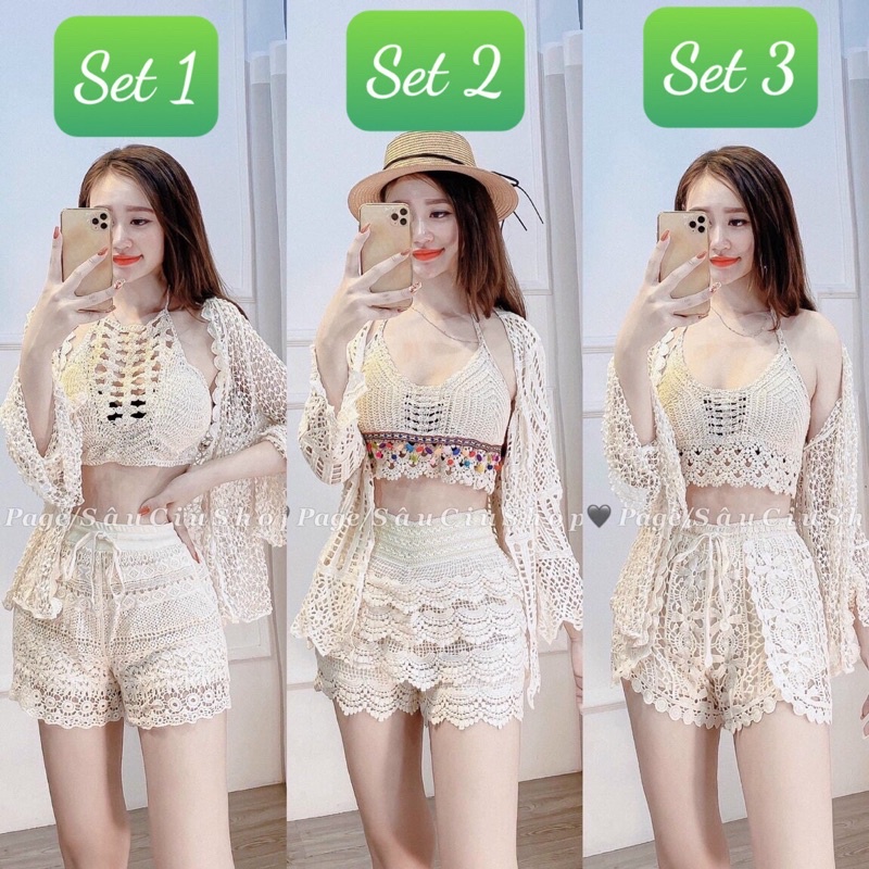 47-Bộ bơi bikini ren⚡️Set ren đi biển 3 món sang chảnh hàng QC