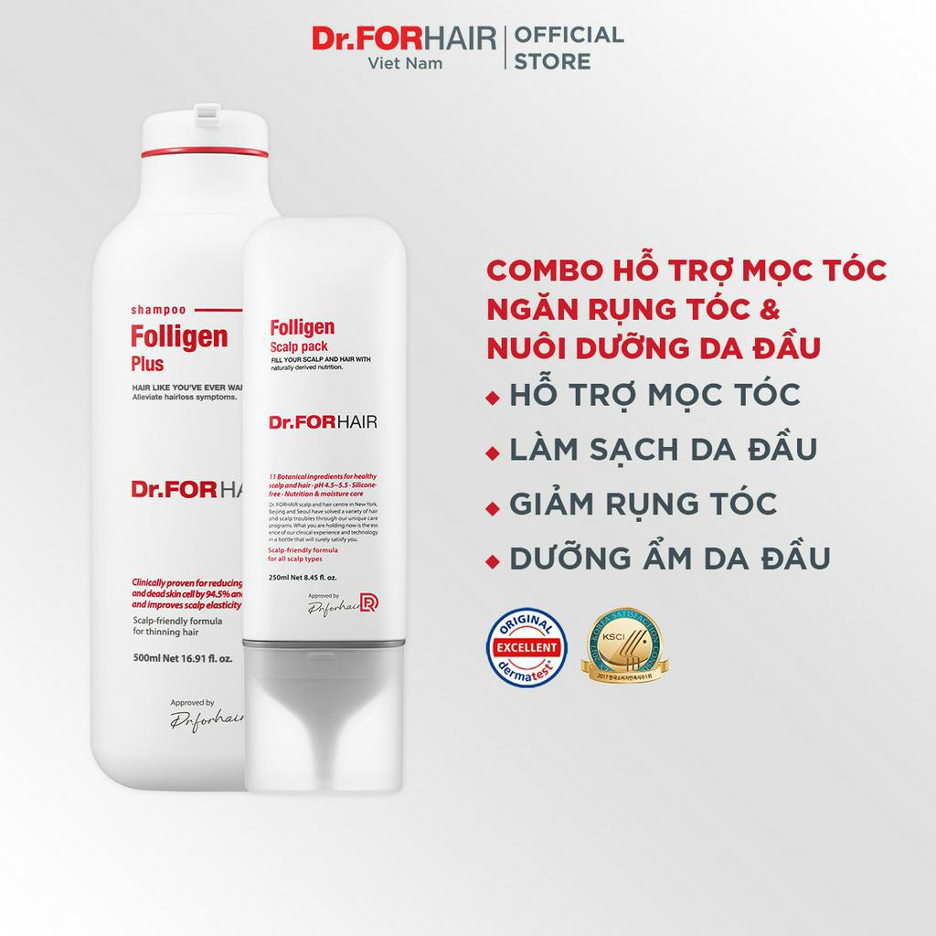 Bộ gội xả dưỡng tóc giảm gãy rụng hỗ trợ mọc tóc và giảm gàu Dr.FORHAIR Folligen Plus 500ml x Scalp pack 250ml | BigBuy360 - bigbuy360.vn