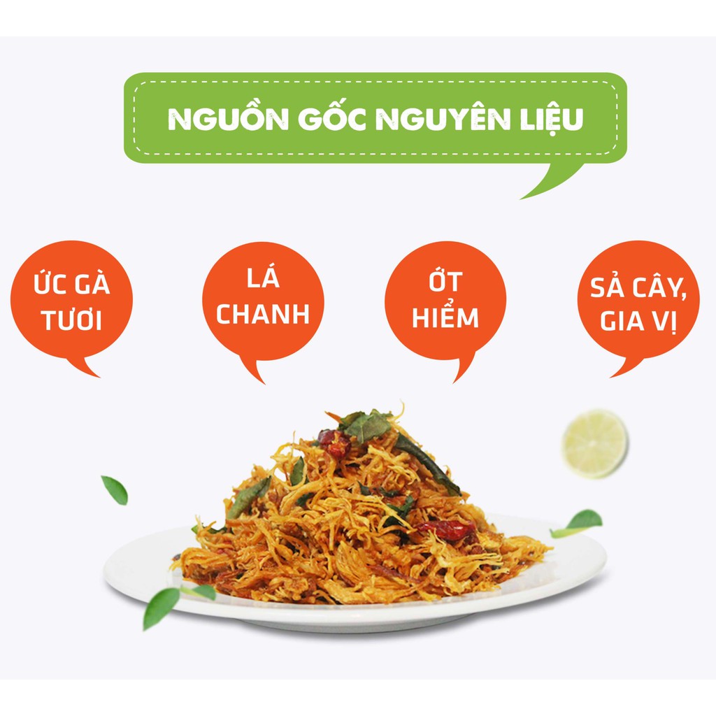 Khô gà lá chanh xé cay hộp 300g đồ ăn vặt VFarmie