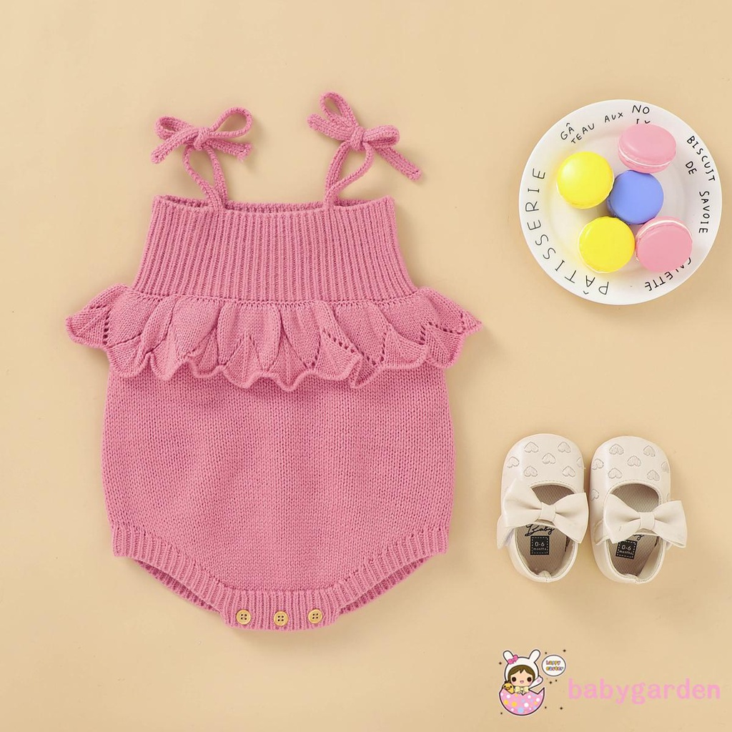 Jumpsuit dệt kim không tay phối nút màu trơn thời trang cho bé gái