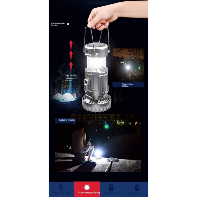 Đèn Năng Lượng Mặt Trời Kèm Quạt Tích Điện 2in1 Tiện Lợi Đèn Du Lịch Mẫu mới 2022