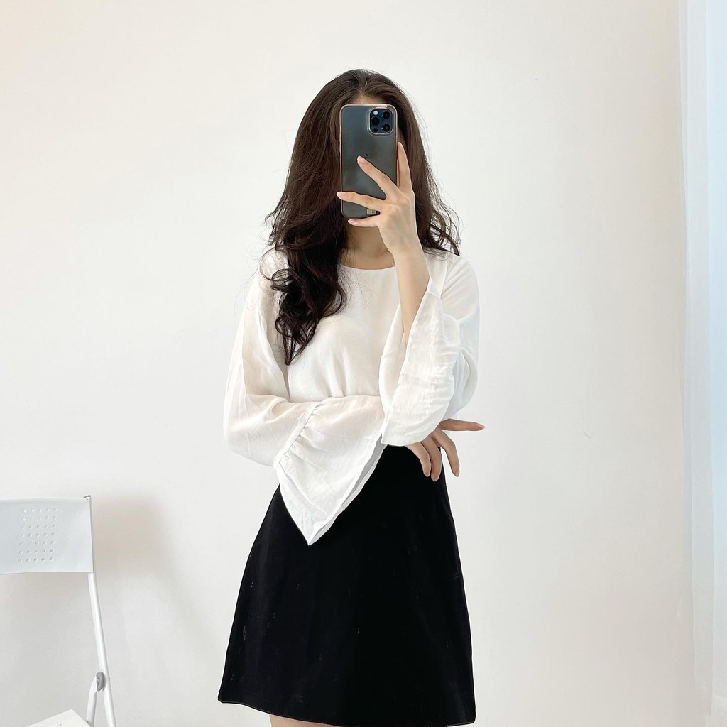 (FREESHIP) Áo nàng thơ trắng cổ tròn tay xòe hàng QC cao cấp