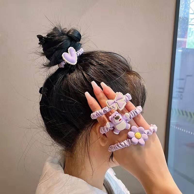 Dây Cột Tóc Cao Su Họa Tiết Hoa Màu Tím / Xanh Dương Phong Cách ins Ngọt Ngào Xinh Xắn