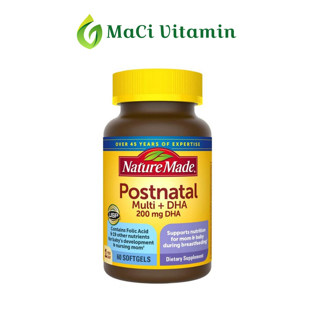 Vitamin cho phụ nữ sau sinh Postnatal Nature Made Hỗ trợ mẹ sau sinh 60 viên MaCi