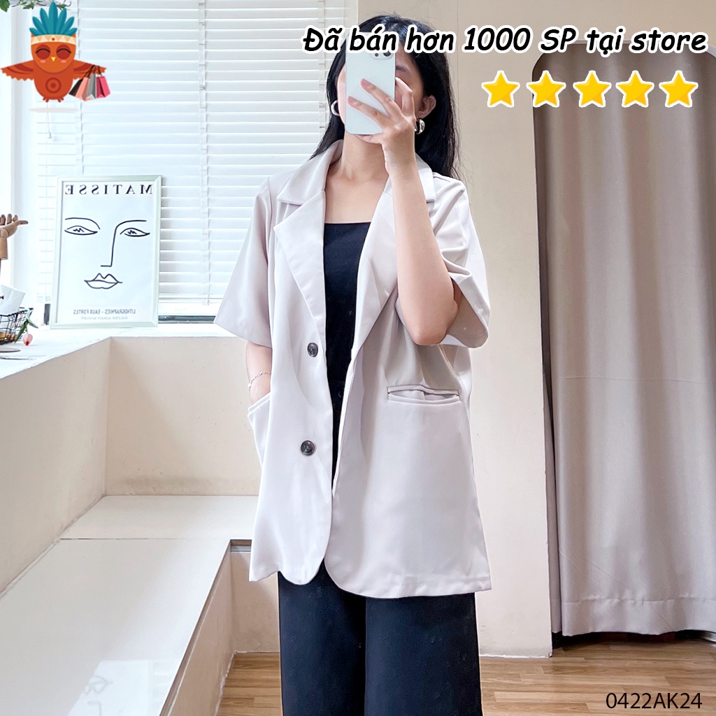 Áo khoác vest tay ngắn túi nấp 2 nút trơn nhiều màu THOCA HOUSE blazer công sở chuyên nghiệp, sang trọng | BigBuy360 - bigbuy360.vn