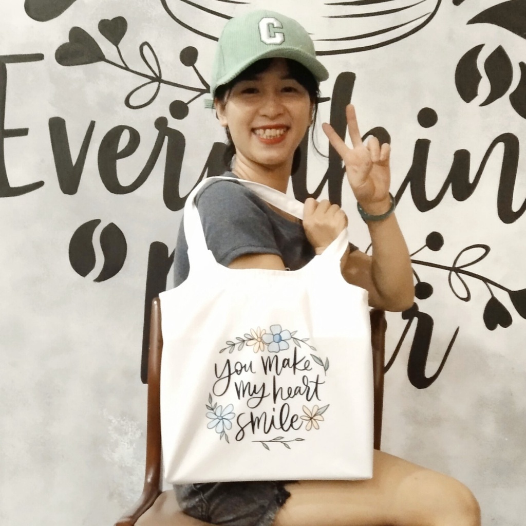 Túi tote, vải canvas 100% poli cao cấp, phong cách thời trang ulzzang, có khoá miệng xịn xò YOU MAKE MY HEART SMILE K34