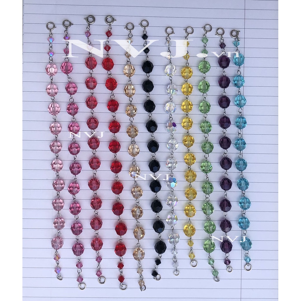 Chuỗi vòng tay 10 hạt tròn pha lê Swarovski size 8ly, nhiều màu tùy chọn, khóa bạc 925
