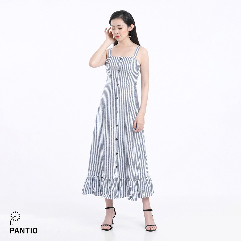 Đầm dạo phố vải linen kẻ dáng xòe FDP12507 - PANTIO