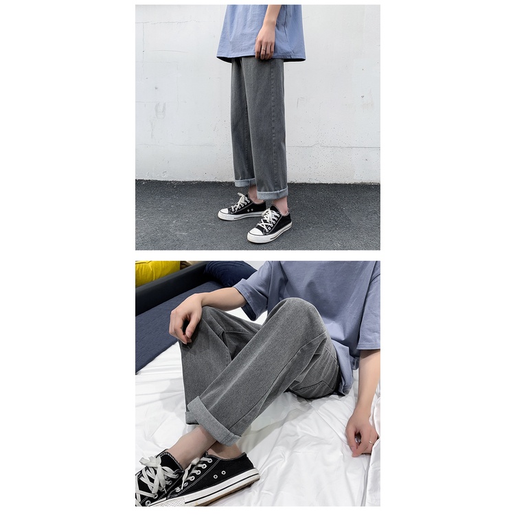 Quần jeans lửng AOKANG ống rộng phong cách Hong Kong thời trang cho nam