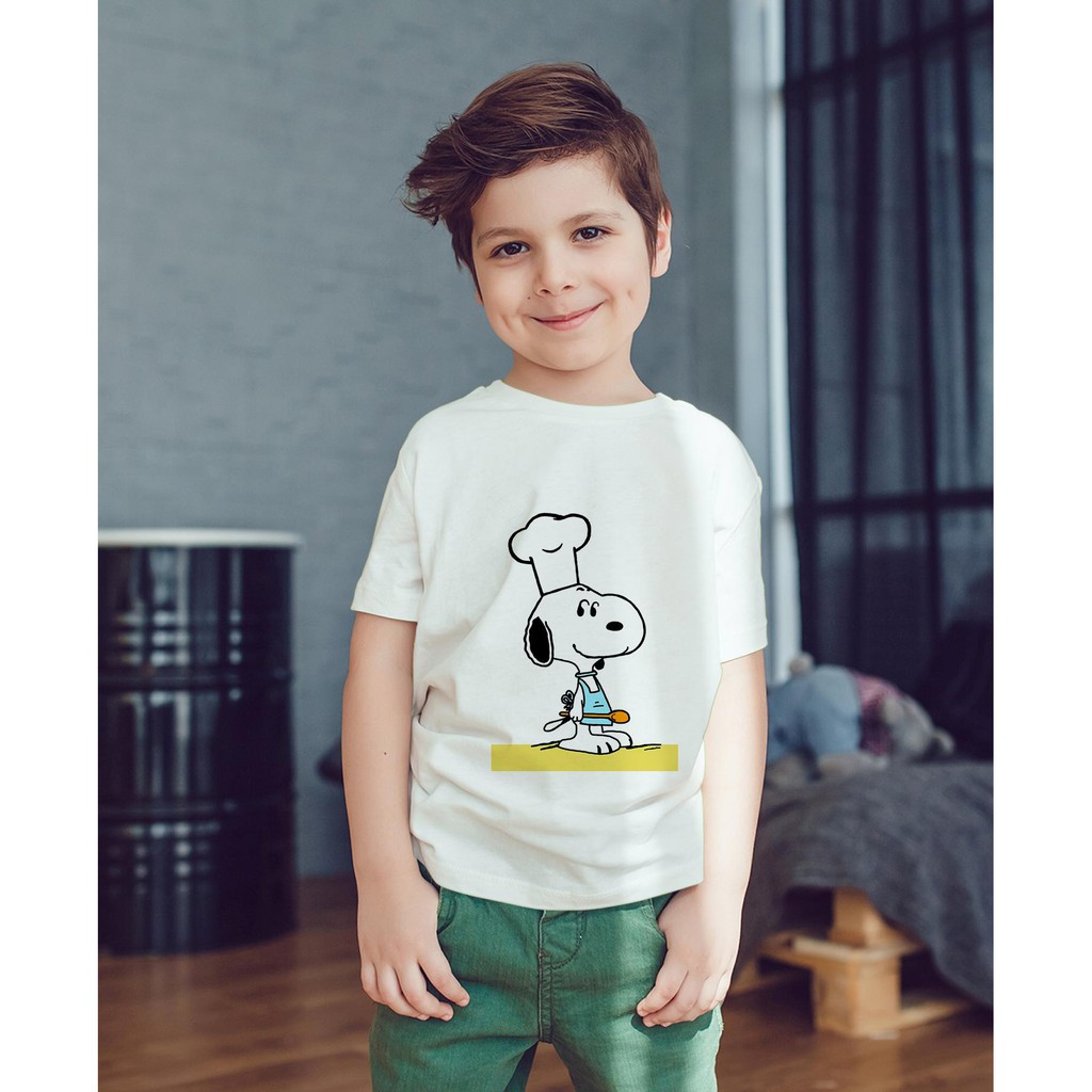 Áo thun Trẻ em in hình Đầu bếp Snoopy Cotton Thun - Dẽ Thương