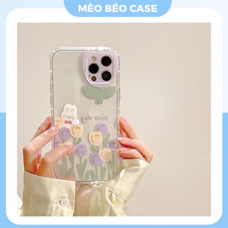 (SIÊU RẺ) Ốp lưng iphone cam tulip tím thỏ trắng xinh nice day 7plus/8/8plus/x/xr/xs/11/12/13/pro/max/plus/promax