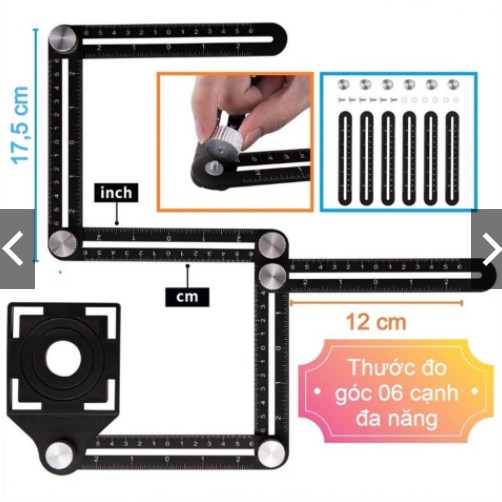 Thước ke góc đa năng, thước lấy dấu gạch, thước đo 6 góc, thước đo góc, thước đo đa năng, thước định vị