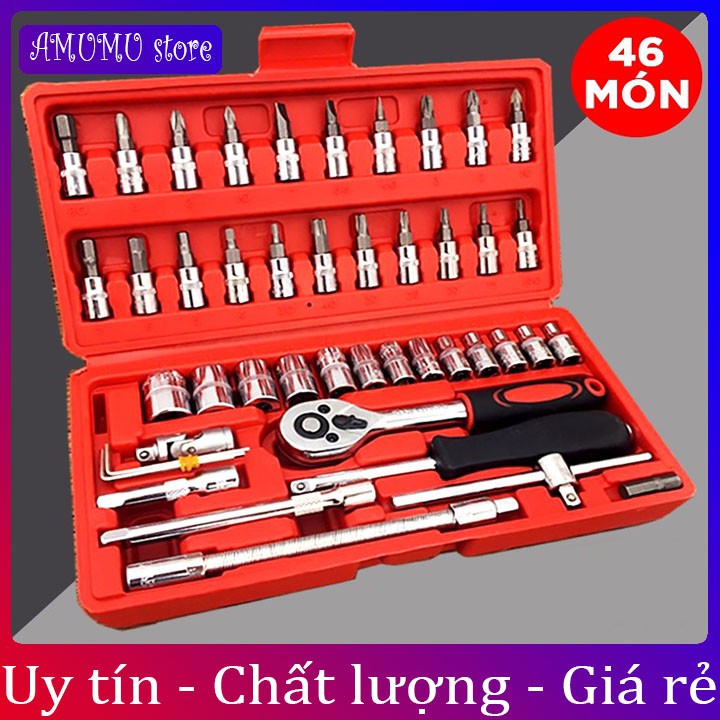 Bộ dụng cụ mở bulong ốc vít đa năng 46 chi tiết, Không han gỉ Hàng Mới, Bộ dụng cụ sửa chữa oto xe máy 46 món đa năng