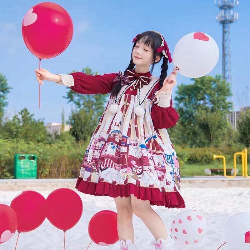 Đầm xoè hoạ tiết phong cách lolita