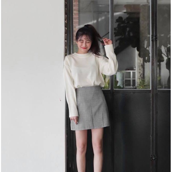 Chân váy cạp cao họa tiết caro thời trang | BigBuy360 - bigbuy360.vn