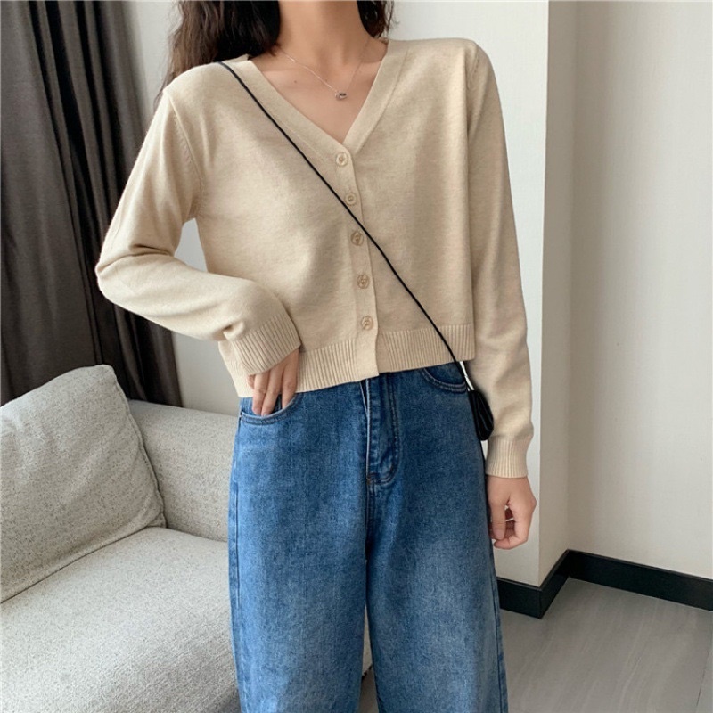 Áo cadigan len mỏng 5 khuy giữa, Khoác len dài tay khuy nhựa AL1361 - NhiNhiShop