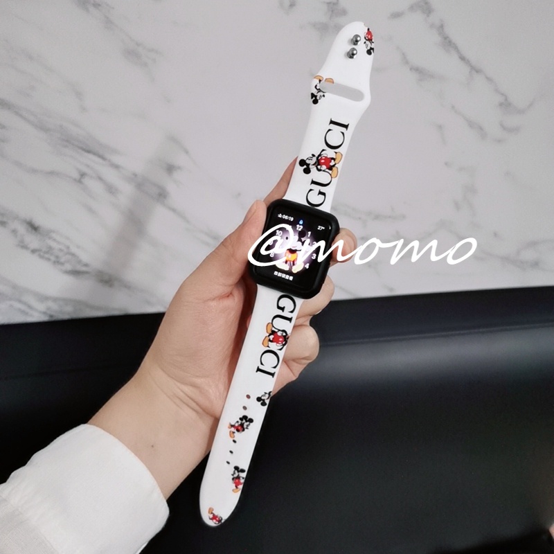 Dây Đeo Silicon Họa Tiết Hoạt Hình Có Mic Cho Đồng Hồ Thông Minh Apple Watch Series 7 2 3 4 5 6 Se