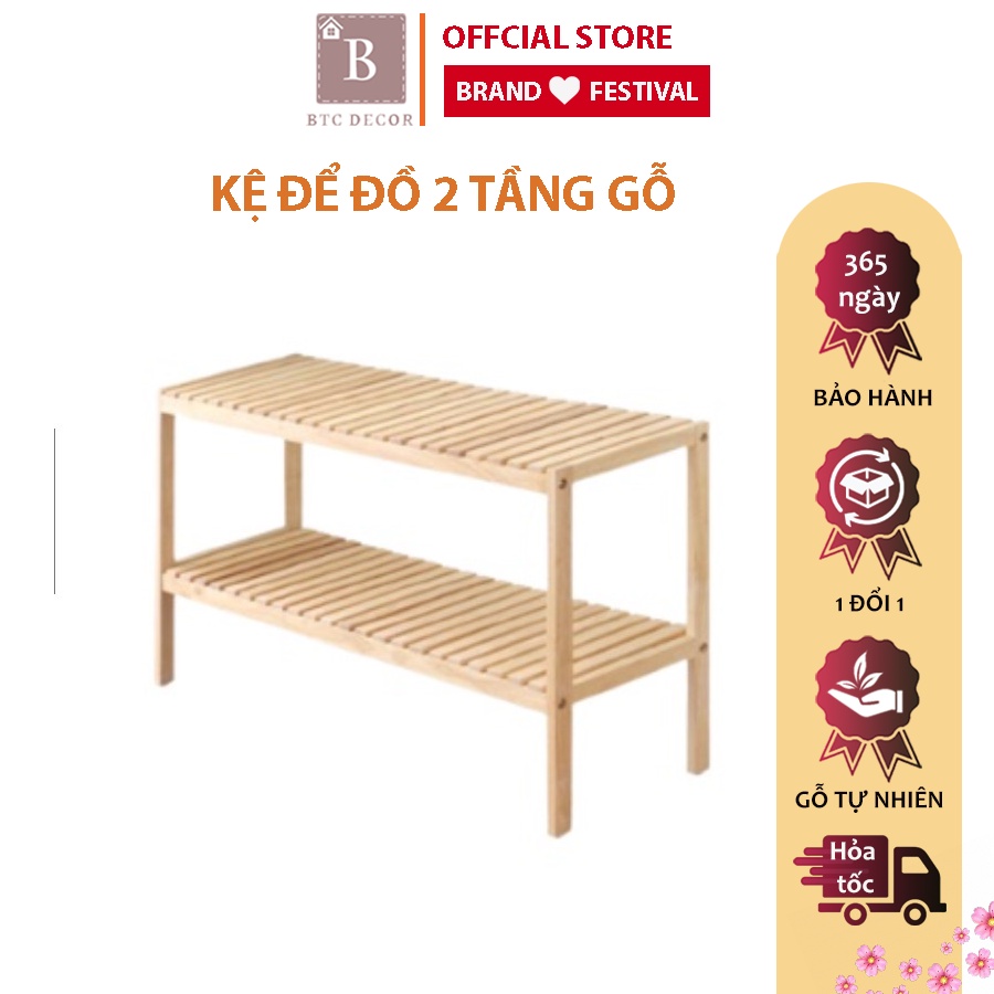 Kệ Gỗ Để Giày Dép Gỗ Thông Nhập Khẩu - Giá 2 Tầng Để Đầu Giường - Nội Thất Trang Trí Nhà Cửa - Bh 1 Năm