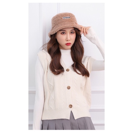 Mũ nón bucket lông cừu đính chữ chất mềm nhẹ