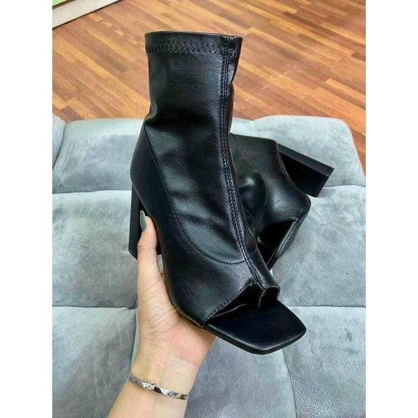 Bốt hở mũi, bốt cao cổ gót vuông 9cm mã 888