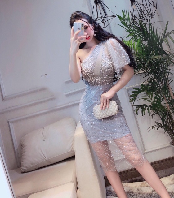 Đầm body phối lưới kết chuỗi cườm (kèm feeback của khách)