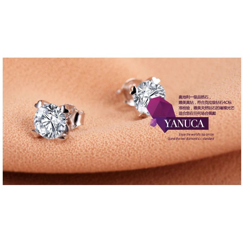 Đôi bông tai đính đá bốn chấu hình trái tim mạ bạc xinh xắn cho nữ