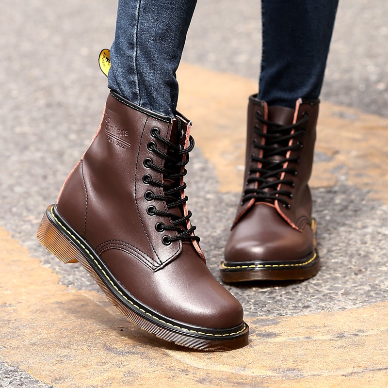 Giày bốt kiểu cao bồi Dr. Martens1460 màu trắng thời trang phong cách retro dành cho nam và nữ