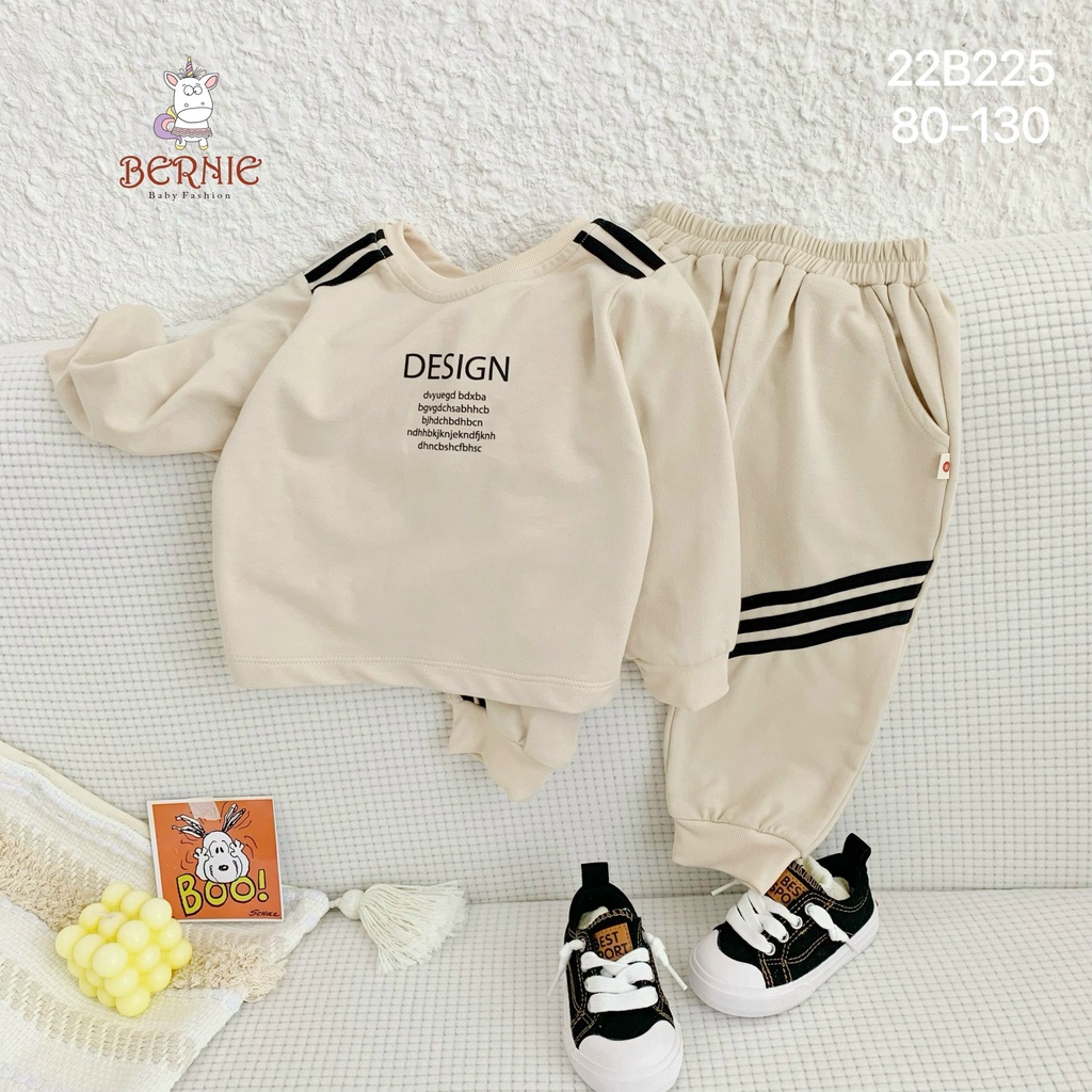 Bộ thu đông da cá thể thao khoẻ khoắn cho bé, bộ cotton dài tay unisex cá tính Bernie