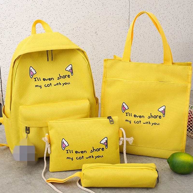 Set 4 món yadou gồm ba lô + túi đeo chéo + ví in họa tiết thời trang sức chứa lớn cho nữ