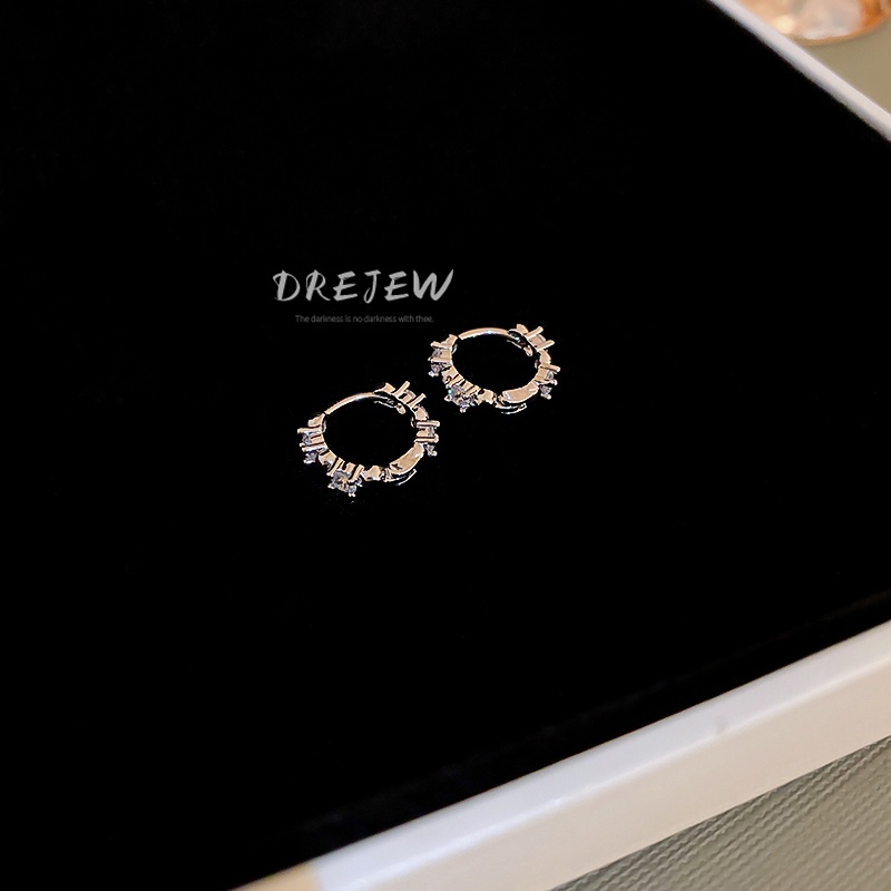 DREJEW Khuyên tai dáng tròn đính đá zircon đơn giản phong cách Nhật Hàn