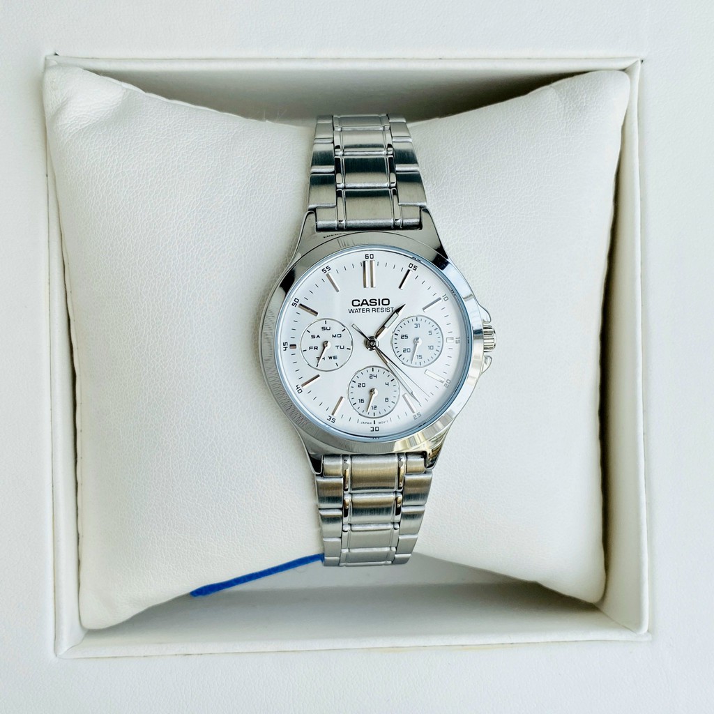 Đồng hồ nam nữ- Đồng hồ đôi dây thép Casio V300D-7UVDF Mặt trắng chống nước Bảo hành 1 năm Hyma watch