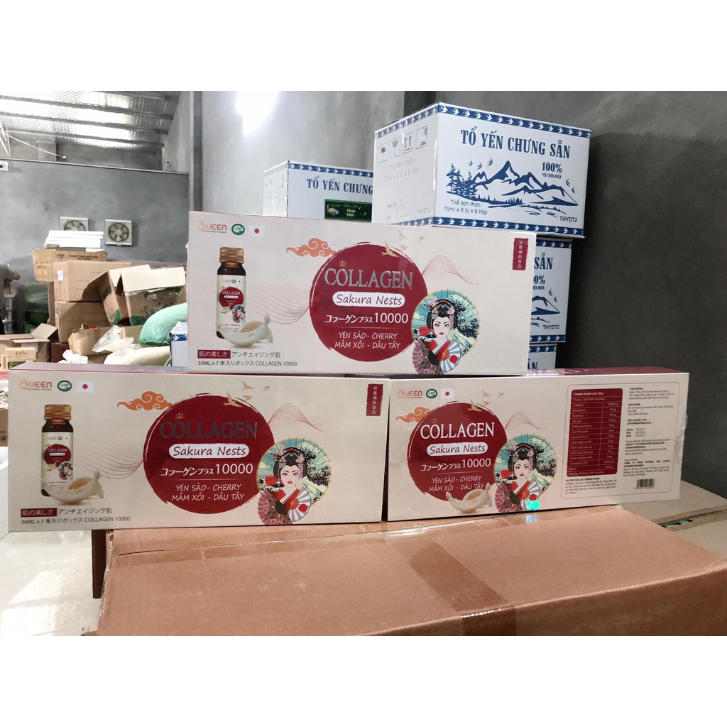 Nước uống collagen Sakura Nest 1000 - Yến sào, cherry, mâm xôi, dâu tây - Trắng da, đẹp da, chống lão hóa ( hộp 7 chai )