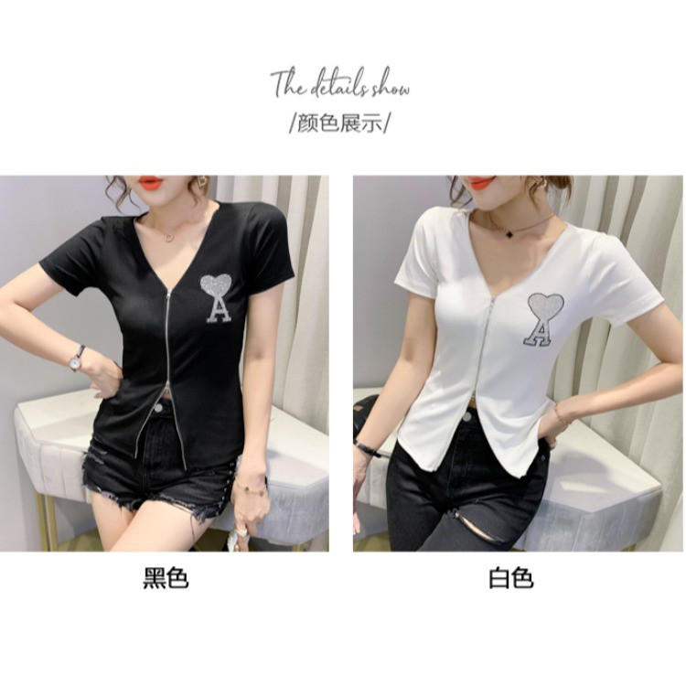 Áo Cardigan Tay Ngắn Phối Khóa Kéo Đính Đá Size S-3Xl Thời Trang Mùa Hè Phong Cách Châu Âu