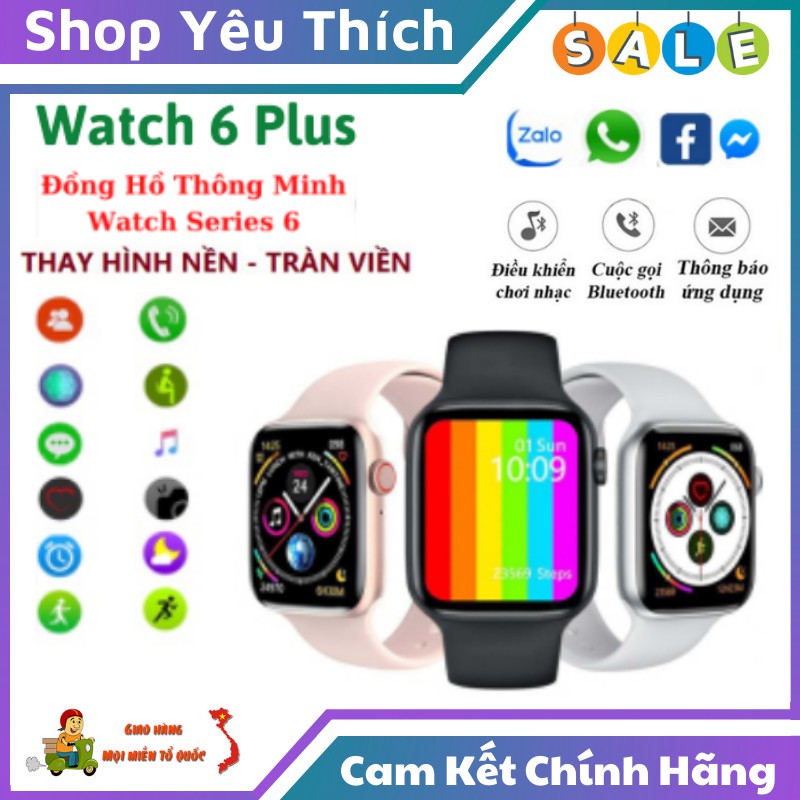 Đồng Hồ Thông Minh ⭐FREE SHIP⭐ Đồng Hồ Thông Minh Watch 6 Plus Series 6 Bản Nâng Cấp, Nghe Gọi Trực Tiếp Qua Bluetooth