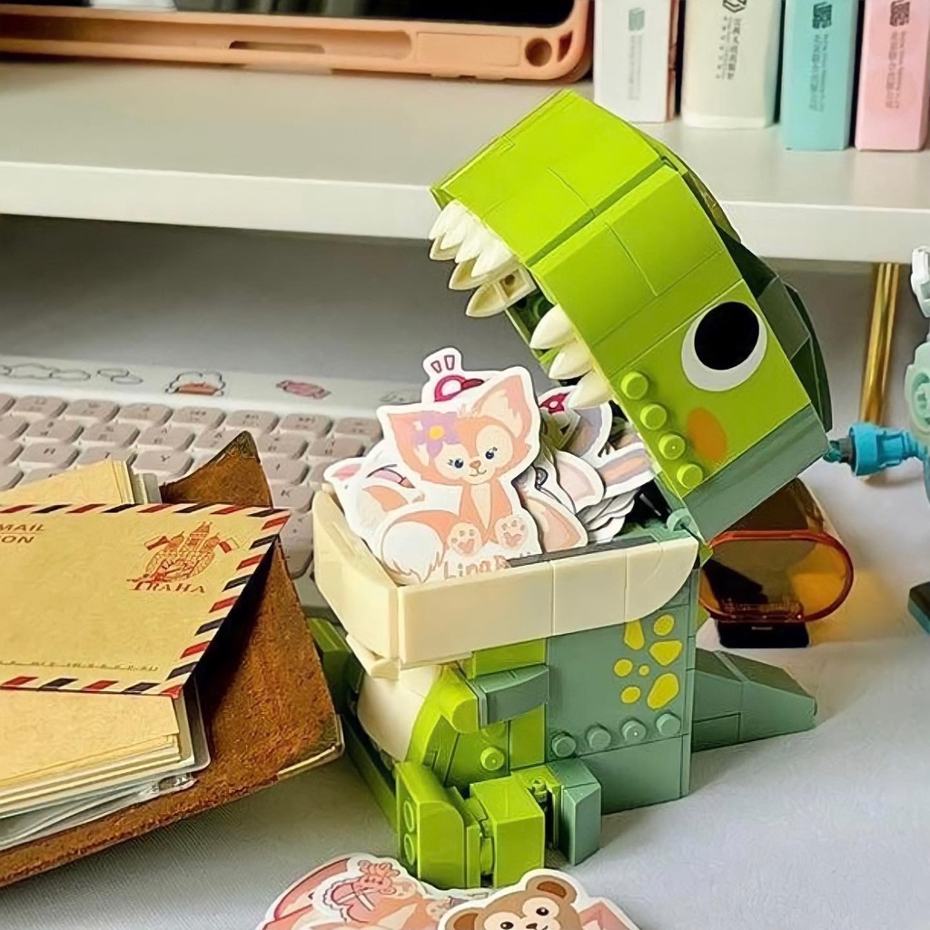 Bộ lắp ráp hộp bút hình khủng long mô hình JAKI đáng yêu sáng tạo, mô hình khủng long