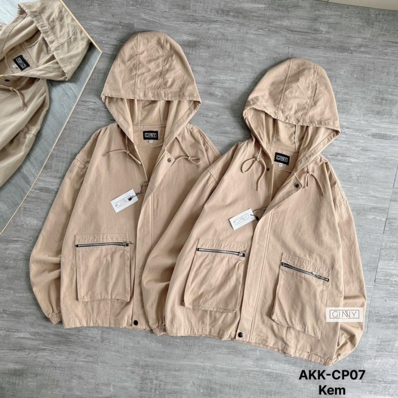 Áo khoác chất kaki phối 2 túi zip dây kéo form rộng